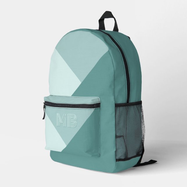 Aquamarine Grüne Pastel Seafoam Seaglass Minze Bedruckter Rucksack (Rückseitige Ecke Rechts)