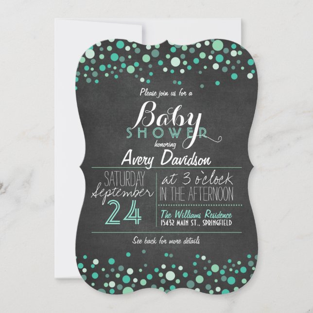 Aquamarine grüne Retro Chalkboard Babydusche Einladung (Vorderseite)