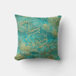 Aquamarine Grüne und Goldmedaille Kissen