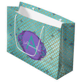 Aquamarine grüne und Lila Mermaid-Skala Mit Monogr Große Geschenktüte