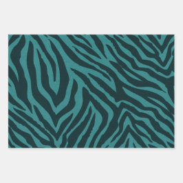 Aquamarine grüne Zebra-Tierausdruck Geschenkpapier Set