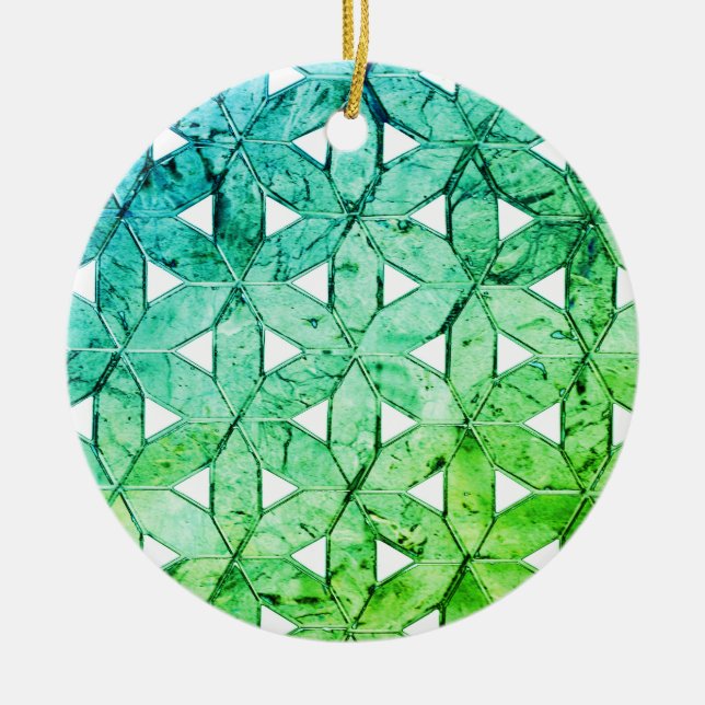 Aquamarine grünes Mosaik | Blume des Lebens Keramik Ornament (Vorne)