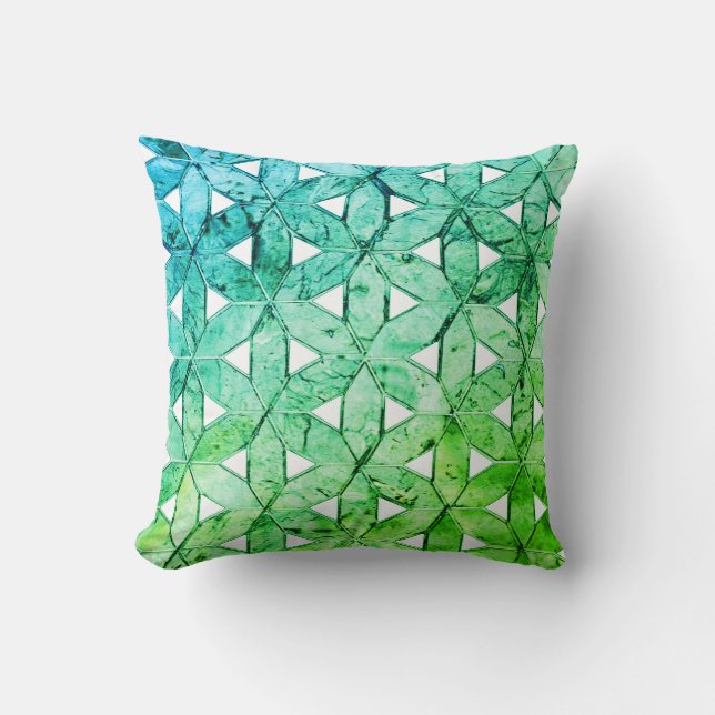 Aquamarine grünes Mosaik | Blume des Lebens Kissen (Vorderseite)