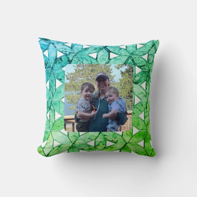 Aquamarine grünes Mosaik | Blume des Lebens Kissen (Vorderseite)