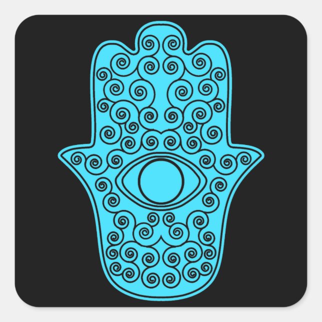 Aquamarine Hamsa-Hand von Miriam-Hand von Fatima.p Quadratischer Aufkleber (Vorderseite)