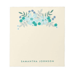 Aquamarine Hand gezeichnete Blumen, personalisiert Notizblock