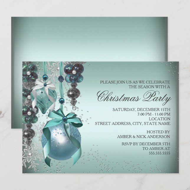 Aquamarine Hangdekorationen Weihnachtsfeiertag Par Einladung (Vorne/Hinten)