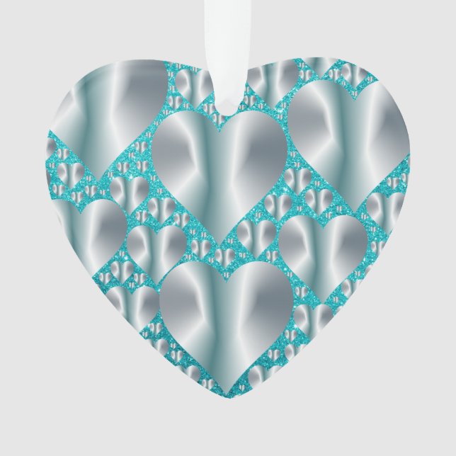 Aquamarine Hearts Türkisfarbene Imitate Glitzer Ornament (Vorderseite)