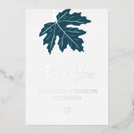 Aquamarine Herbstmapelleaf Hochzeit Danke Silver Folieneinladung