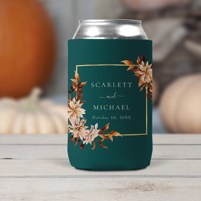 Aquamarine Herbstunterschiede Dosenkühler (Elegant Teal Autumn Leaves Can Cooler Favor by Painted Paperie
)