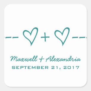 Aquamarine Herz-Gleichung Hochzeitsticker Quadratischer Aufkleber