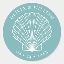 Aquamarine Hochzeit am Blue Seashell Beach Runder Aufkleber