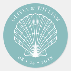 Aquamarine Hochzeit am Blue Seashell Beach Runder Aufkleber