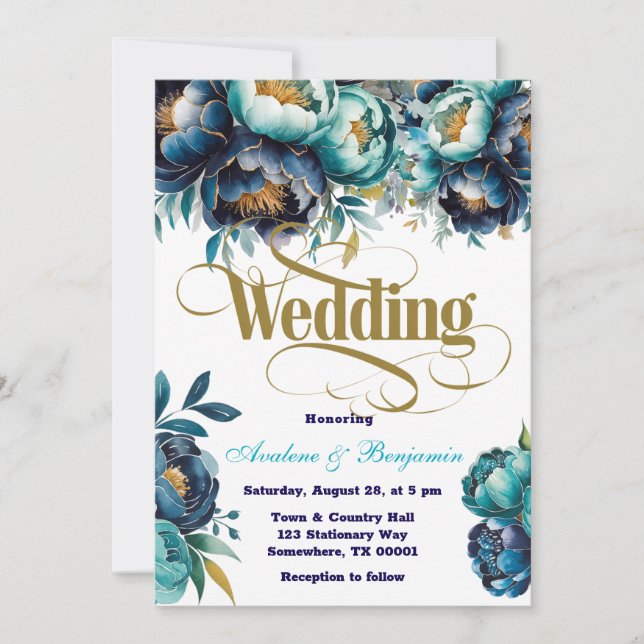 Aquamarine Hochzeit der Blaue Wasserfarbe Einladung (Vorderseite)