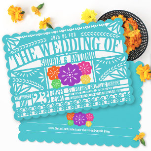 Aquamarine Hochzeit der mexikanischen Fiesta Papel Einladung
