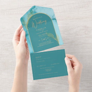 Aquamarine Hochzeit des Ocean Turquoise All In One Einladung