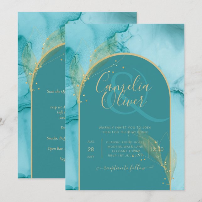 Aquamarine Hochzeit des Ocean Turquoise Einladung (Vorne/Hinten)
