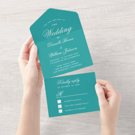 Aquamarine Hochzeit Elegante Script Calligraphy Bl All In One Einladung