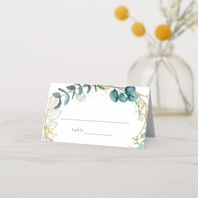 Aquamarine Hochzeit im botanischen Grünen Platzkarte (Vorderseite)