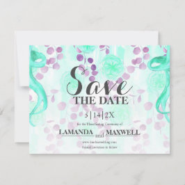 Aquamarine Hochzeit mit Floral Lila Save The Date