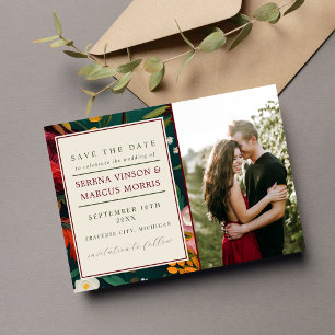 Aquamarine Hochzeit mit gemalt floraler Dunkelheit Save The Date