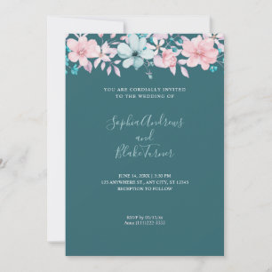 Aquamarine Hochzeit mit hübschem Rosa und Blauer F Einladung