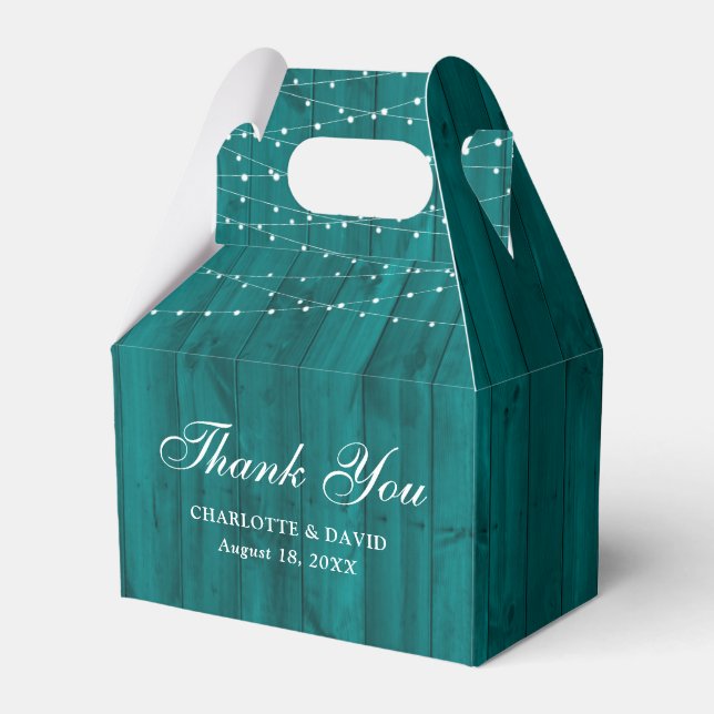 Aquamarine Hochzeit mit rustikalen Holzsäulen Geschenkschachtel (Vorderseite)