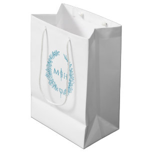 Aquamarine Hochzeit mit weißem Aqua-Blatt-Oval Mittlere Geschenktüte