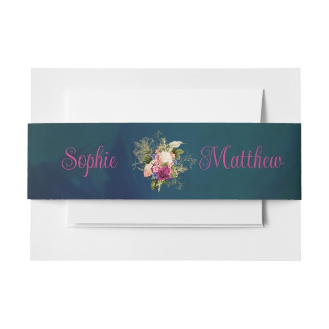 Aquamarine Hochzeit, Navy, Green, Gold Bold Floral Einladungsbanderole (Vorderseite Beispiel)