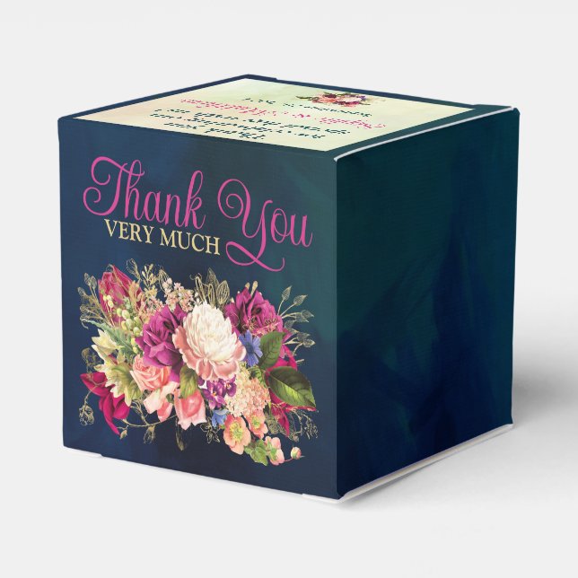 Aquamarine Hochzeit, Navy, Green, Gold Bold Floral Geschenkschachtel (Rückseite)