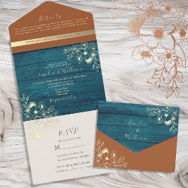 Aquamarine Hochzeit und Terracotta All In One Einladung