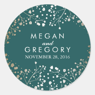 Aquamarine Hochzeit von Gold Foil Gipskraut Runder Aufkleber