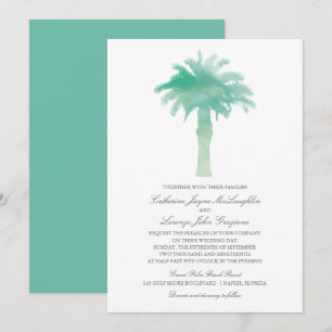 Aquamarine Hochzeit von Grünem Wasserfarbenpalmen Einladung