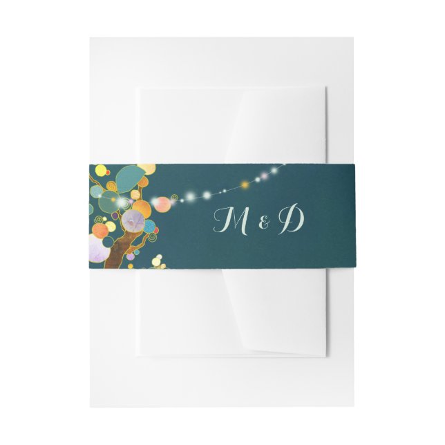 Aquamarine Hochzeit von String Light Trees Einladungsbanderole (Vorderseite Beispiel)
