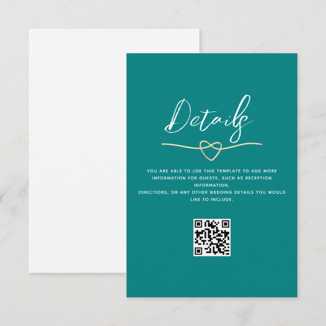 Aquamarine Hochzeitdetails QR-Code Begleitkarte (Vorne/Hinten)