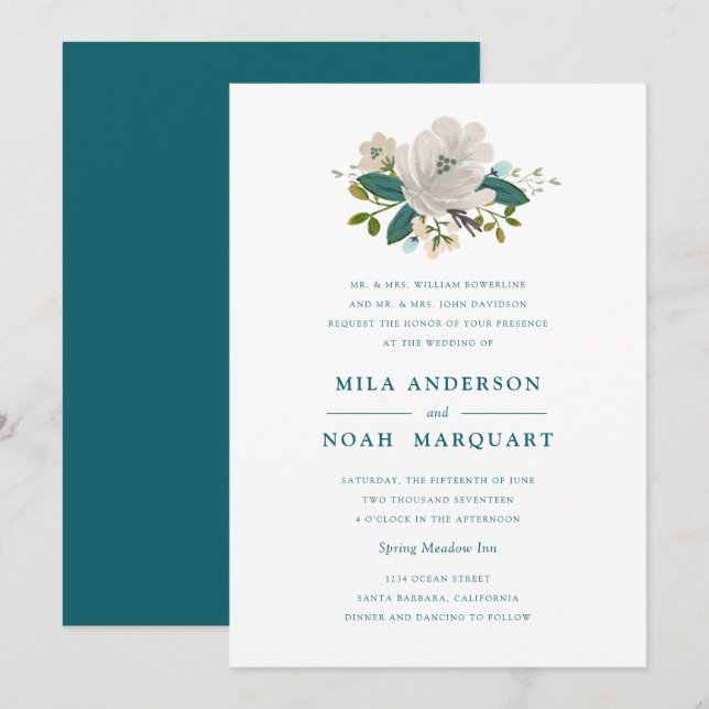 Aquamarine Hochzeitseinladung Einladung (Vorne/Hinten)