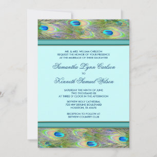 Aquamarine Hochzeitseinladungen für Blaue Pfaue Einladung