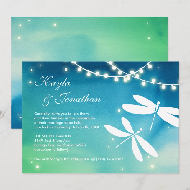 Aquamarine Hochzeitseinladungen für Blaue und Grün Einladung (Vorne/Hinten)
