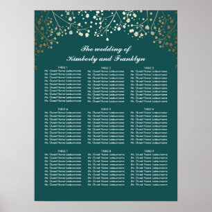 Aquamarine Hochzeitskarte für Gold-Gipskraut Poster