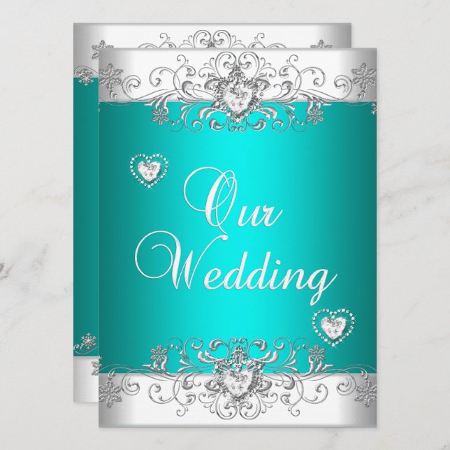 Aquamarine Hochzeitssilber Einladung (Vorne/Hinten)