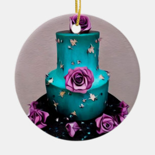 Aquamarine Hochzeitstorte Keramik Ornament