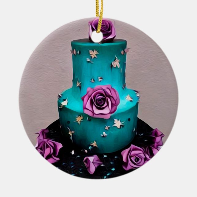 Aquamarine Hochzeitstorte Keramik Ornament (Vorne)