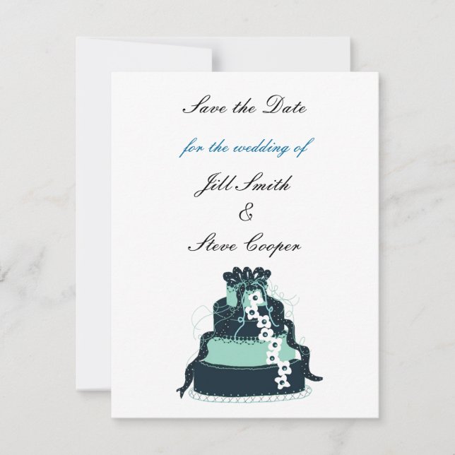 Aquamarine Hochzeitstorte Save the Date (Vorderseite)