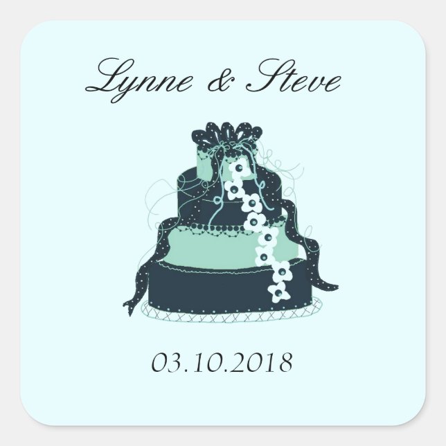 Aquamarine Hochzeitstorte Save the Date Quadratischer Aufkleber (Vorderseite)