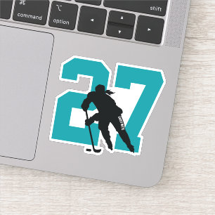 Aquamarine Hockey-Spielernummer für Mädchen Aufkleber