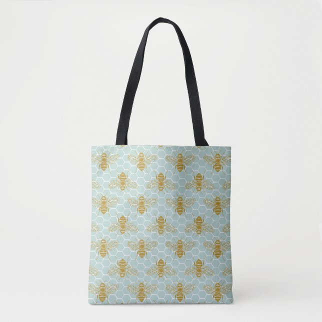 Aquamarine Honigwabenbienen Tasche (Vorderseite)