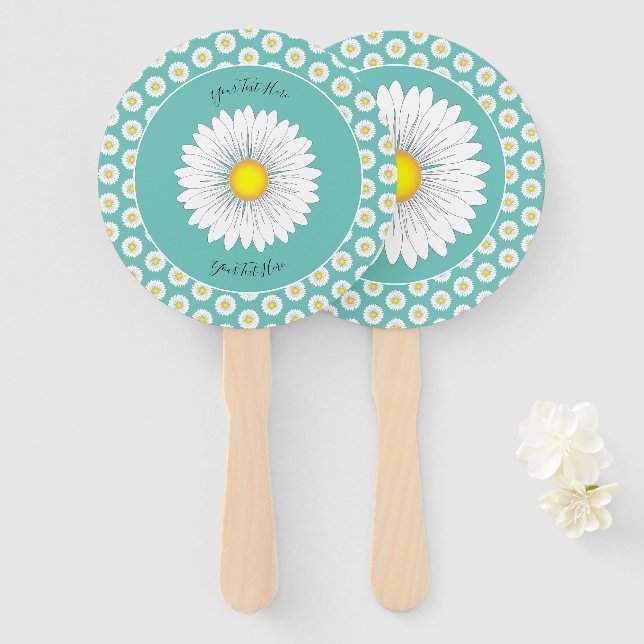 Aquamarine Hübsche Kleine Daisy Custom Round Fächer (Vorne und Hinten)