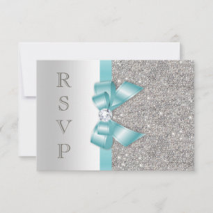 Aquamarine Imitate Bow Silver Diamonds UAWG RSVP Karte