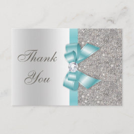 Aquamarine Imitate Bow Silver Diamonds Vielen Dank Dankeskarte