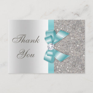 Aquamarine Imitate Bow Silver Diamonds Vielen Dank Dankeskarte